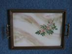 Antiek Dienblad, 32x44 cm, hout met glasplaat, Huis en Inrichting, Woonaccessoires | Dienbladen, Ophalen of Verzenden, Gebruikt