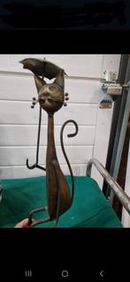 beeld poes messing met paraplu vintage, Verzamelen, Beelden en Beeldjes, Ophalen of Verzenden