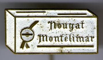 Nogat Montélimar wit op koper kermis speldje ( W_531 ) beschikbaar voor biedingen