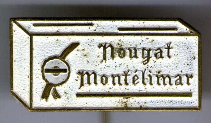 Nogat Montélimar wit op koper kermis speldje ( W_531 ), Verzamelen, Speldjes, Pins en Buttons, Nieuw, Speldje of Pin, Merk, Verzenden