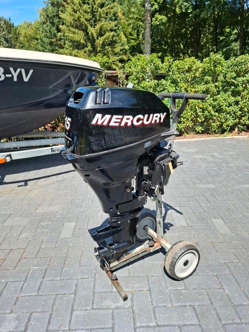 Mercury 15 pk kortstaart, Watersport en Boten, Buiten- en Binnenboordmotoren, Zo goed als nieuw, Benzine, 10 tot 30 pk, Met afstandsbediening