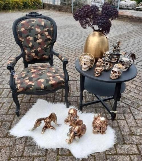 Stoere fauteuile geheel opnieuw gestoffeerd leger print, Huis en Inrichting, Fauteuils, Zo goed als nieuw, 75 tot 100 cm, Ophalen