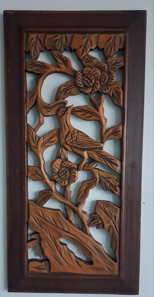 Indonesië. Houtsnijwerk. Paneel. Dubbelzijdig. 22/45 cm., Ophalen