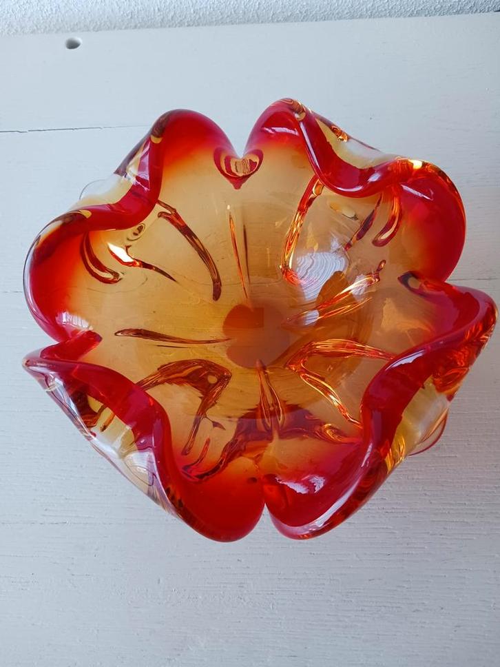 Murano Sommerso Schaal - Oranje/Rood - 1960-1970, Antiek en Kunst, Antiek | Glas en Kristal, Ophalen of Verzenden