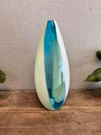Carlo Moretti Vaas Murano Italy Italiaanse vaas blauw wit, Blauw, Ophalen of Verzenden, Minder dan 50 cm, Glas