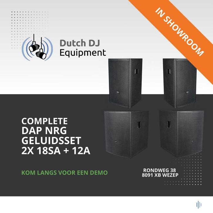 Complete NRG geluidsset 2x 18 inch + 2x 12 inch, Muziek en Instrumenten, Versterkers | Keyboard, Monitor en PA, Nieuw, P.A., 1000 watt of meer