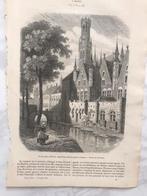 Vier gravures Brugge, 1875, uit Magasin Pittoresque, mooi!, Antiek en Kunst, Kunst | Etsen en Gravures, Ophalen of Verzenden