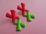 jwg Vintage 80s 90s kruis kruisje oorbellen roze rood groen, Verzenden, Overige materialen, Oorbellen