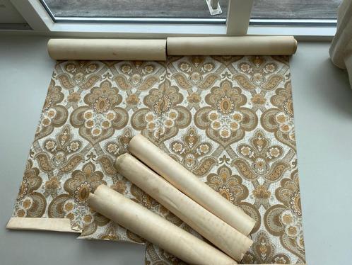 Retro behang, 5 rollen retro behang, vintage behang, Huis en Inrichting, Stoffering | Behang, Beige, Bruin, Geel, 10 tot 25 m²