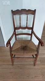 Antieke ambachtelijk gemaakte stoel met biezen zitting, Antiek en Kunst, Ophalen of Verzenden