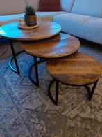 Set van 3 Salontafels - Hout & Metaal industrieel, Ophalen, Minder dan 45 cm, Minder dan 55 cm, Rond