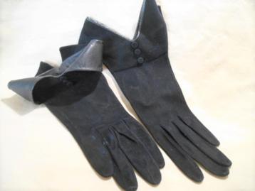 Vintage ART DECO donkerblauwe echt leren handschoenen beschikbaar voor biedingen