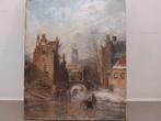 Charles Vertin: Winters Stadsgezicht, Olieverf, Ophalen of Verzenden