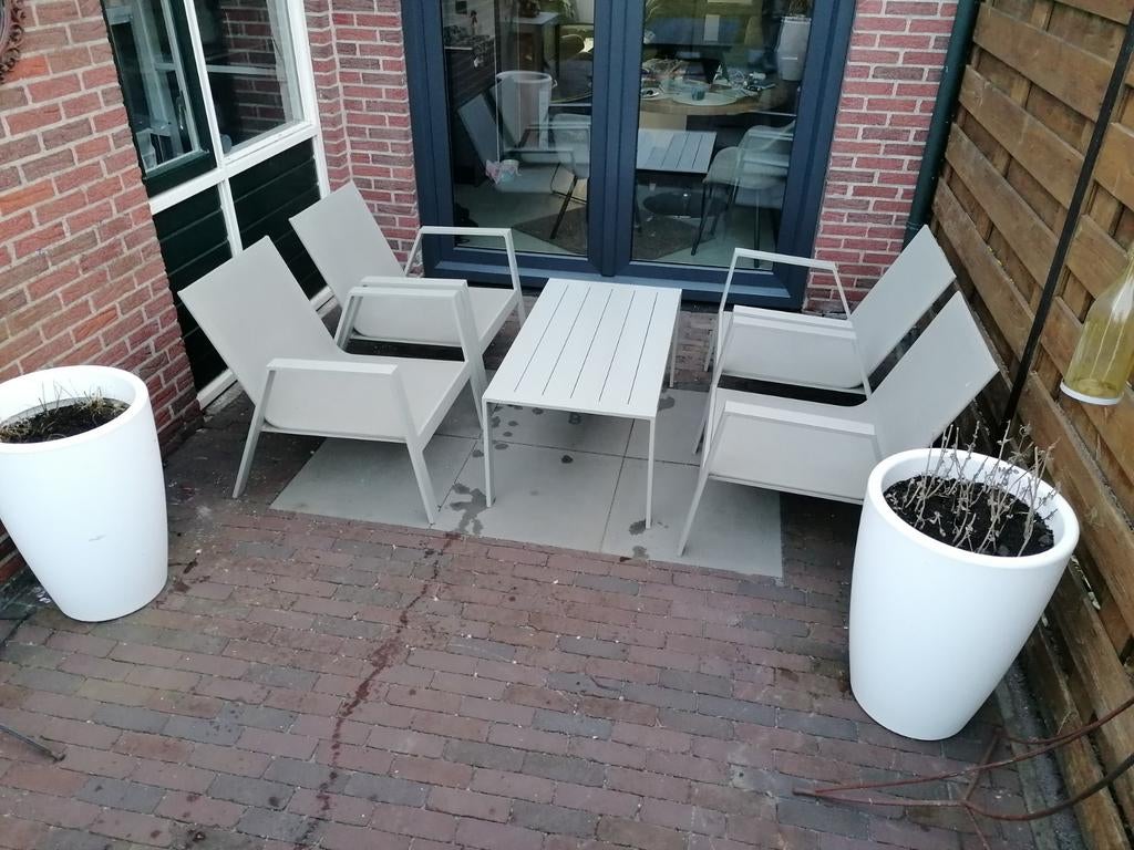 Design Aluminum Textileen Loungeset Tafel Zandkleur Taupe, Tuin en Terras, Tuinsets en Loungesets, Ophalen, 4 zitplaatsen, Bijzettafel