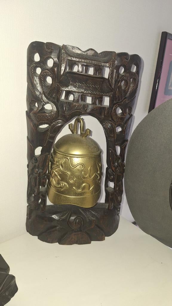 Antieke brons gong Chinees Japanse houtsnijwerk, Antiek en Kunst, Antiek | Koper en Brons, Ophalen of Verzenden