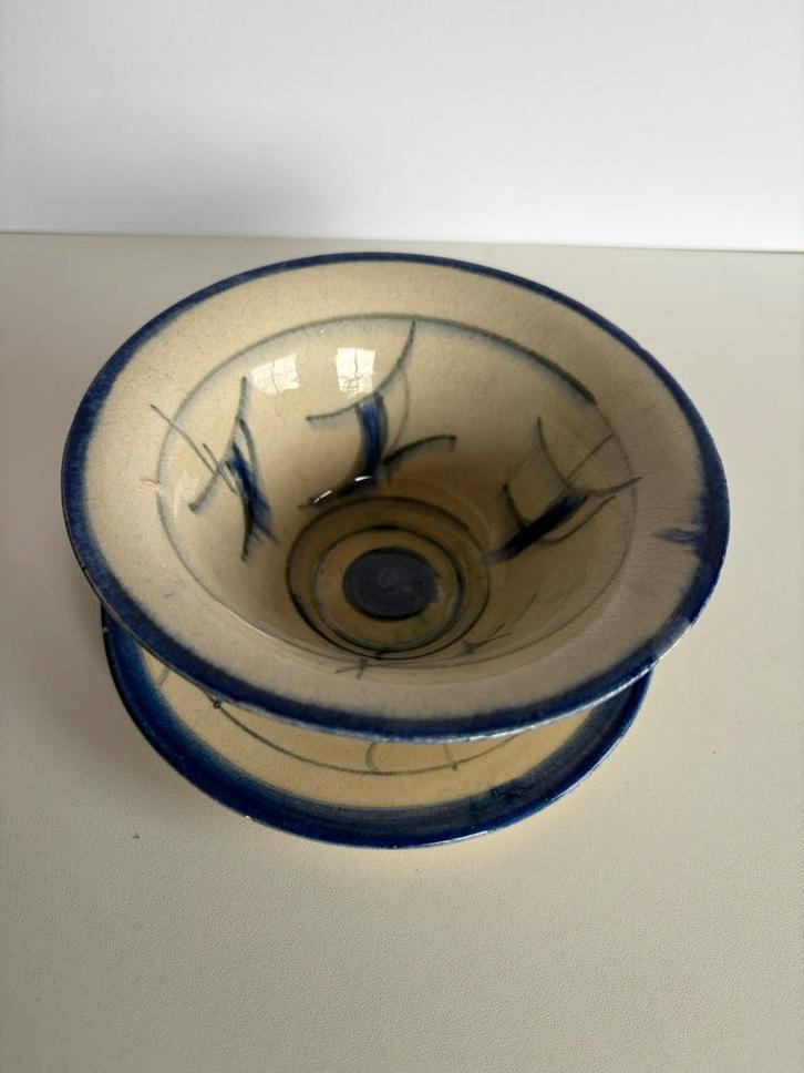 Eskaf plateel Kom met Schotel - Blauw/Crème Kiek Vander, Antiek en Kunst, Antiek | Keramiek en Aardewerk, Ophalen of Verzenden