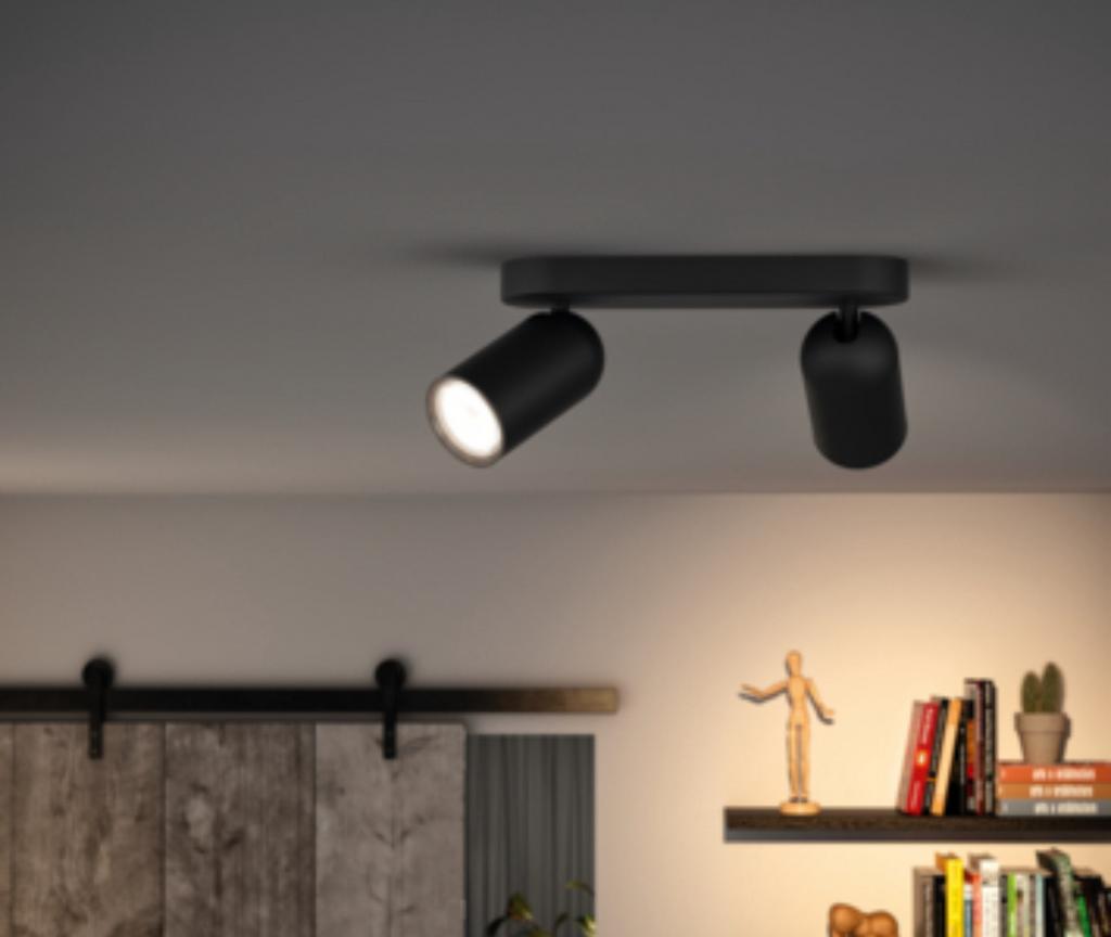 3 x Philips duospot Pongee zwart, Huis en Inrichting, Lampen | Spots, Ophalen, Zo goed als nieuw, Metaal of Aluminium, Led