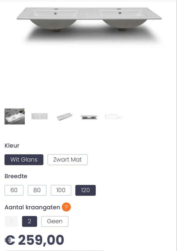 Dubbele wastafel wit glans 120cm nieuw in doos, Doe-het-zelf en Verbouw, Ophalen, Nieuw, Wastafel