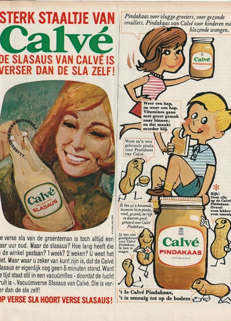 Retro reclame 1966 Calvé pindakaas & slasaus vlugge groeiers, Verzenden, Overige typen
