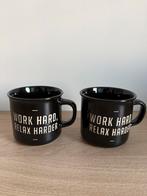 2 Nieuwe mokken ‘Work Hard - Relax Harder’, Ophalen, Zo goed als nieuw, Overige stijlen, Kop(pen) en/of Schotel(s)