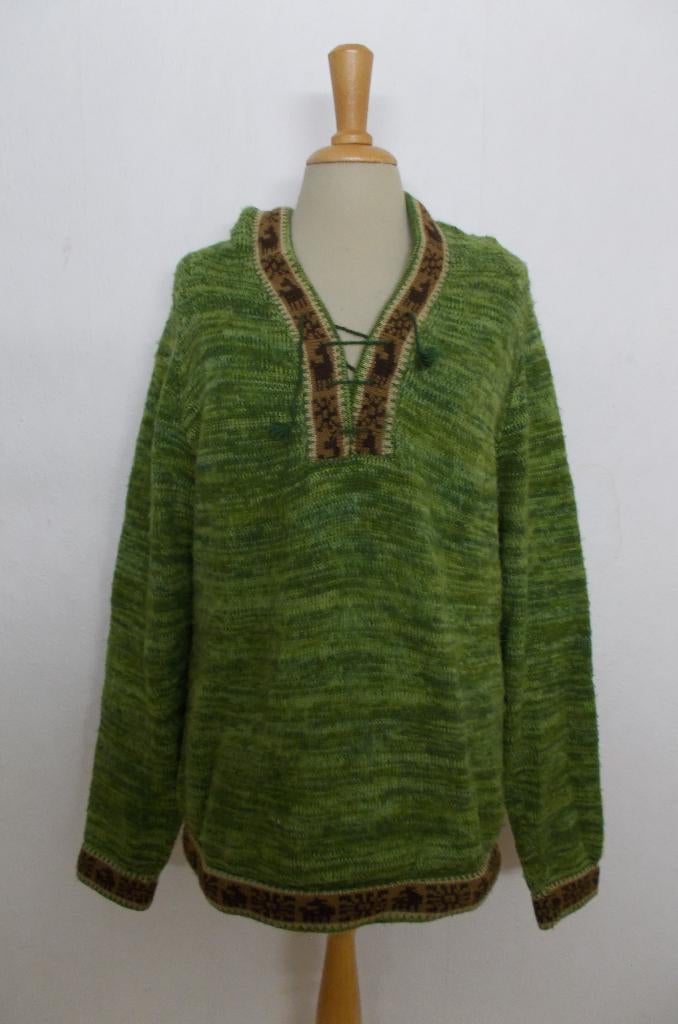 Groene alpaca print trui met capuchon! L, Verzenden, Zo goed als nieuw, Maat 42/44 (L), Groen