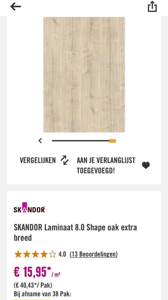 Ongeveer 60m2 laminaat extra brede plank, Doe-het-zelf en Verbouw, Vloerdelen en Plavuizen, Ophalen, 50 tot 150 cm, Zo goed als nieuw
