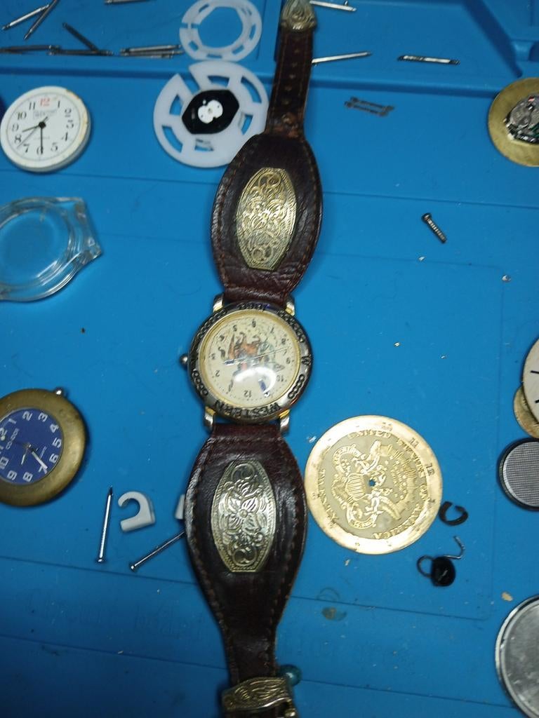 Vintage Western Cowboy Horloge met Leren Band, Overige merken, Overige materialen, Polshorloge, Ophalen of Verzenden