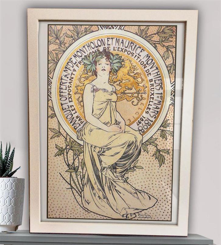 ALPHONSE MUCHA Art Nouveau Jugendstil Poster in Lijst, Antiek en Kunst, Kunst | Tekeningen en Foto's, Ophalen of Verzenden