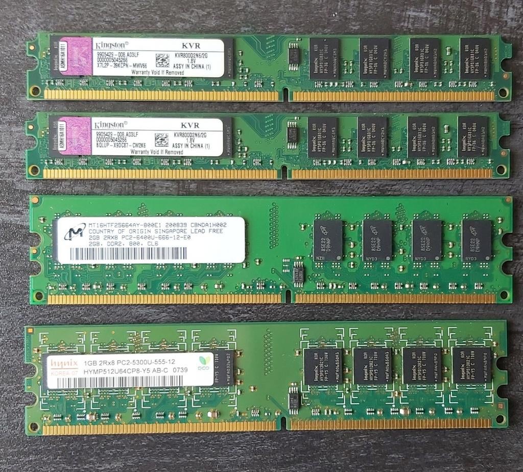 Vier DDR2 RAM geheugenmodules, Computers en Software, RAM geheugen, Ophalen