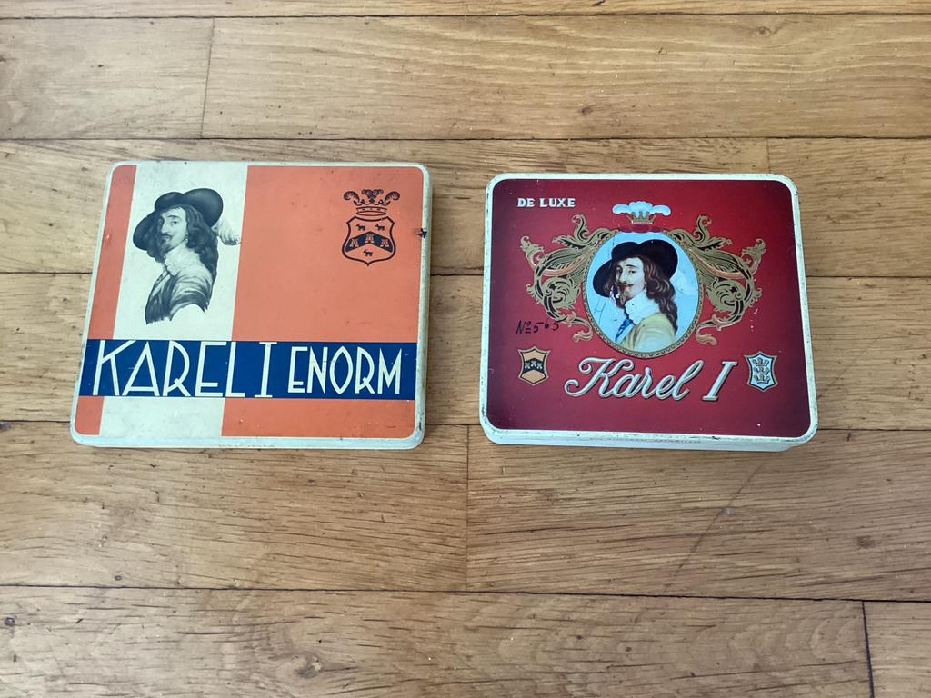 2 sigarenblikjes Karel I, Verzamelen, Ophalen of Verzenden, Gebruikt, Overige, Overige merken