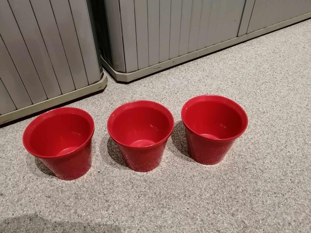 3 rode bloempotten, Ophalen, Rond, Binnen, Zo goed als nieuw