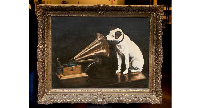 His Master's Voice schilderij grammofoon hond Nipper HMV G&T, Antiek en Kunst, Kunst | Schilderijen | Klassiek, Ophalen
