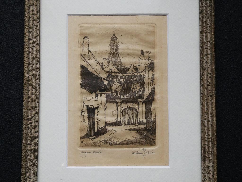 Anton Pieck originele ets Straatje Zalt-Bommel Zaltbommel, Ophalen of Verzenden