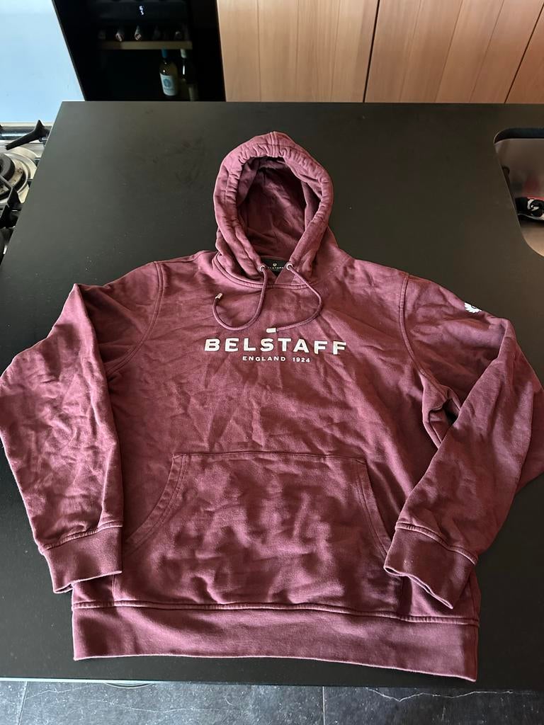 Donkerrode Belstaff hoodie maat L, Ophalen of Verzenden, Gedragen, Maat 52/54 (L), Rood