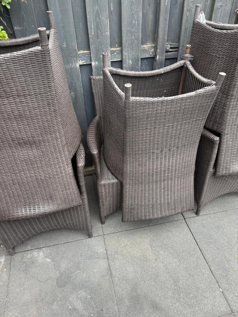 Tuinstoelen 6 stuks, Tuin en Terras, Tuinstoelen, Gebruikt, Wicker, Stapelbaar, Ophalen