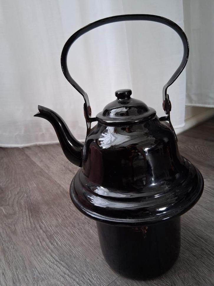 Vintage Zwarte Emaille  zakketel Waterketel voor Kachel, Antiek en Kunst, Antiek | Emaille, Ophalen of Verzenden