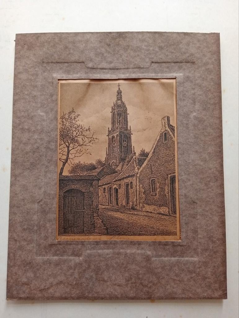 Cunerakerk Toren in Rhenen ets, Antiek en Kunst, Kunst | Etsen en Gravures, Ophalen of Verzenden