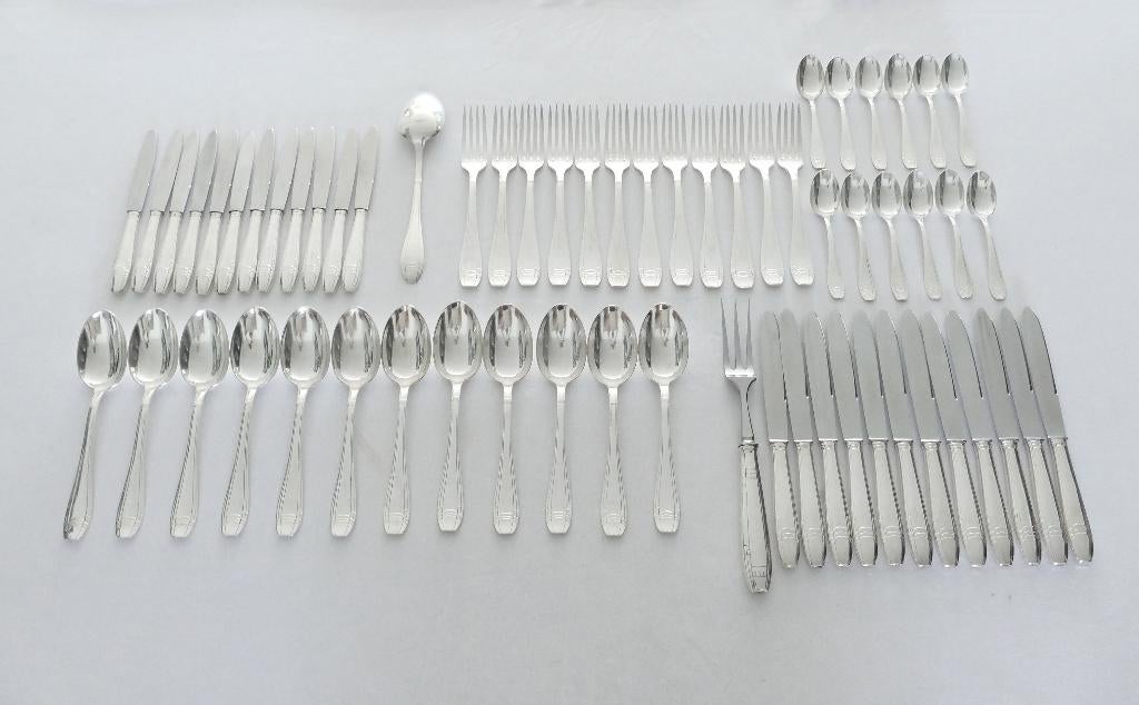 Verzilverde Art Deco Bestekset - 62-st/12-pers. - 1920's, Ophalen of Verzenden