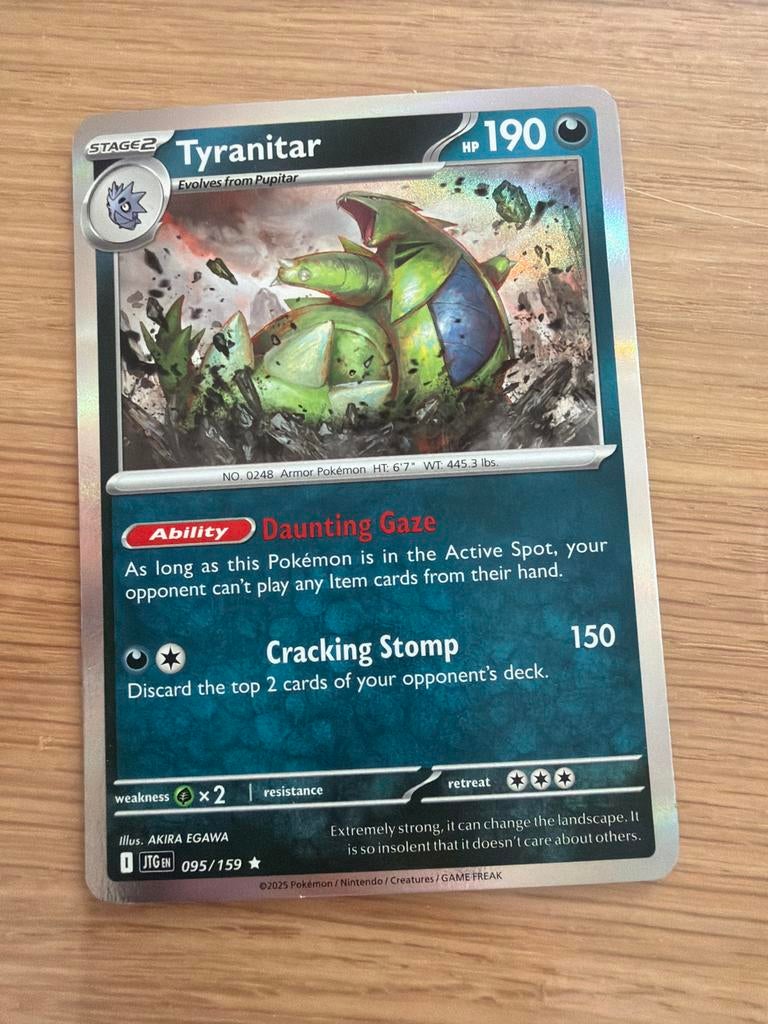 Pokémon Kaart: Tyranitar 095/159 - Zeldzaam & Foil, Ophalen of Verzenden, Zo goed als nieuw, Losse kaart, Foil