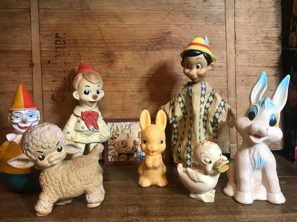 Vintage piepbeesten, konijn, lammetje, eend, ezel *Nous Deux, Antiek en Kunst, Curiosa en Brocante, Ophalen of Verzenden