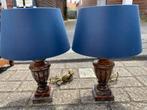 Set van 2 Tafel Lampen met Albasten Voet en Blauwe Kap, Overige materialen, Stijlvol, Ophalen of Verzenden, Zo goed als nieuw
