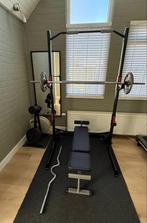 Domyos squatrack incl bankje, gewichten en stangen, Sport en Fitness, Ophalen, Gebruikt, Armen, Overige typen