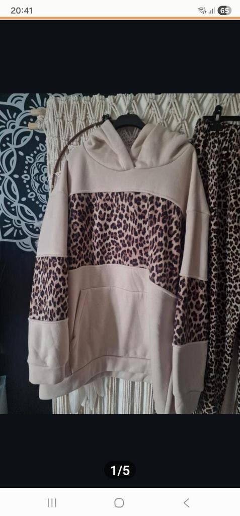 Prachtige nieuwe set met hoodie en broek (leopard print), Kleding | Dames, Grote Maten, Ophalen of Verzenden, Nieuw, Beige