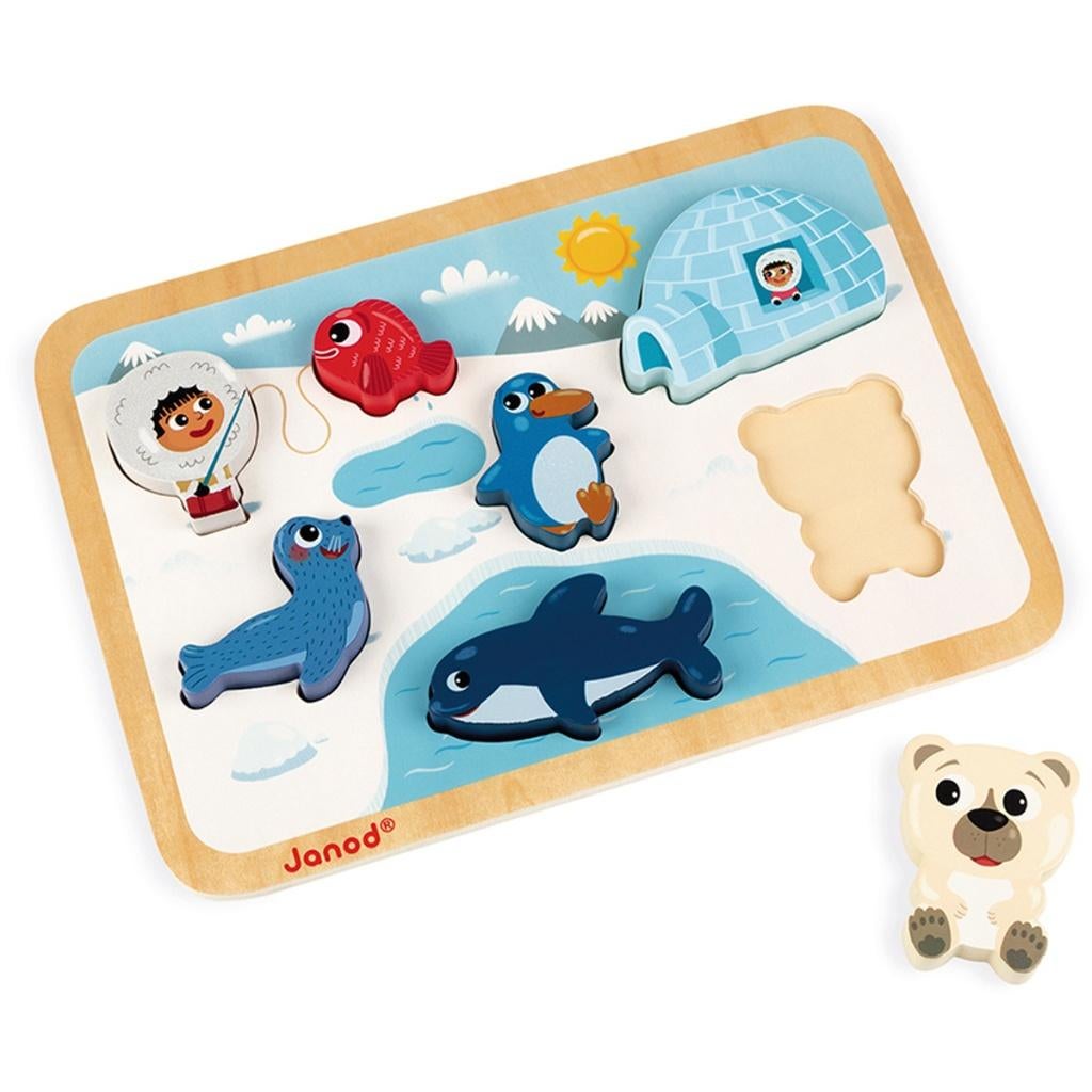 Houten Kinderpuzzel Puzzel Dieren Noordpool Janod, 13 rue de l’Industrie – 39270 ORGELET, France, JURATOYS, Nieuw, Ophalen of Verzenden