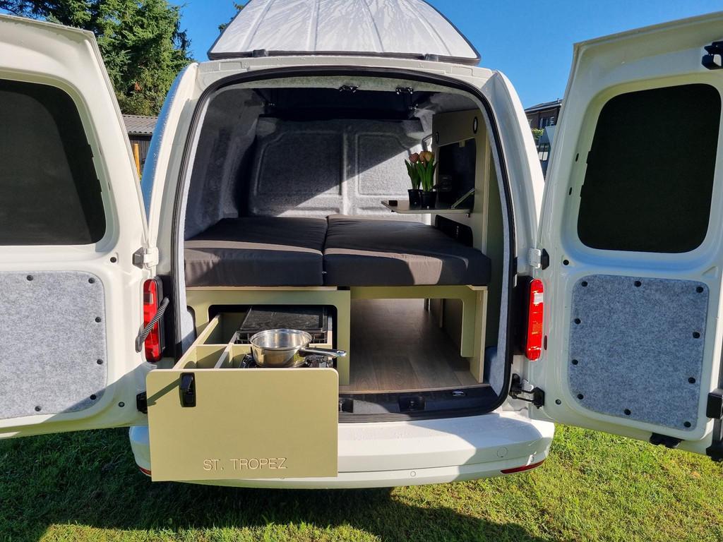 Volkswagen Caddy 1.0 TSI L2H1 Maxi St.Tropez MINICAMPER, Caravans en Kamperen, Campers, Volkswagen, Tot en met 2, Treinzit, Bedrijf