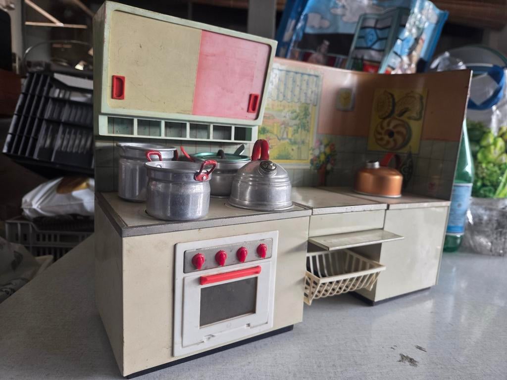 Vintage blikken speelgoedkeuken met accessoires, Ophalen of Verzenden