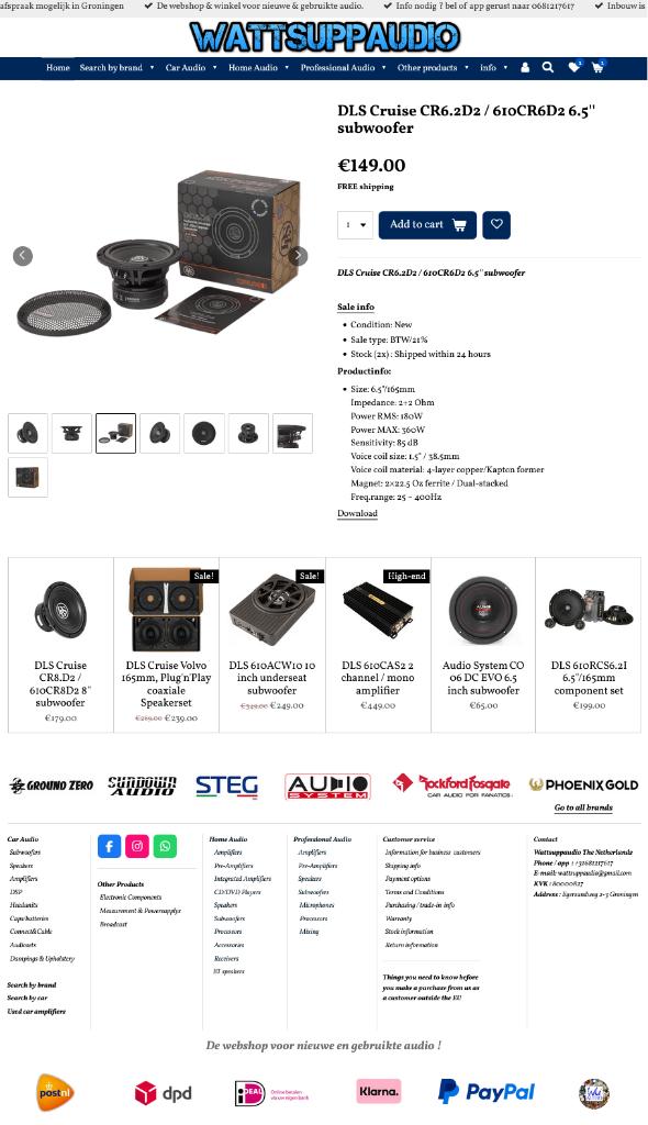 DLS Cruise CR6.2D2 / 610CR6D2 6.5'' subwoofer 16.5cm, Info@optimount.nl, Nieuw, Ophalen of Verzenden, Anholtseweg 48A 7091 HB DINXPERLO