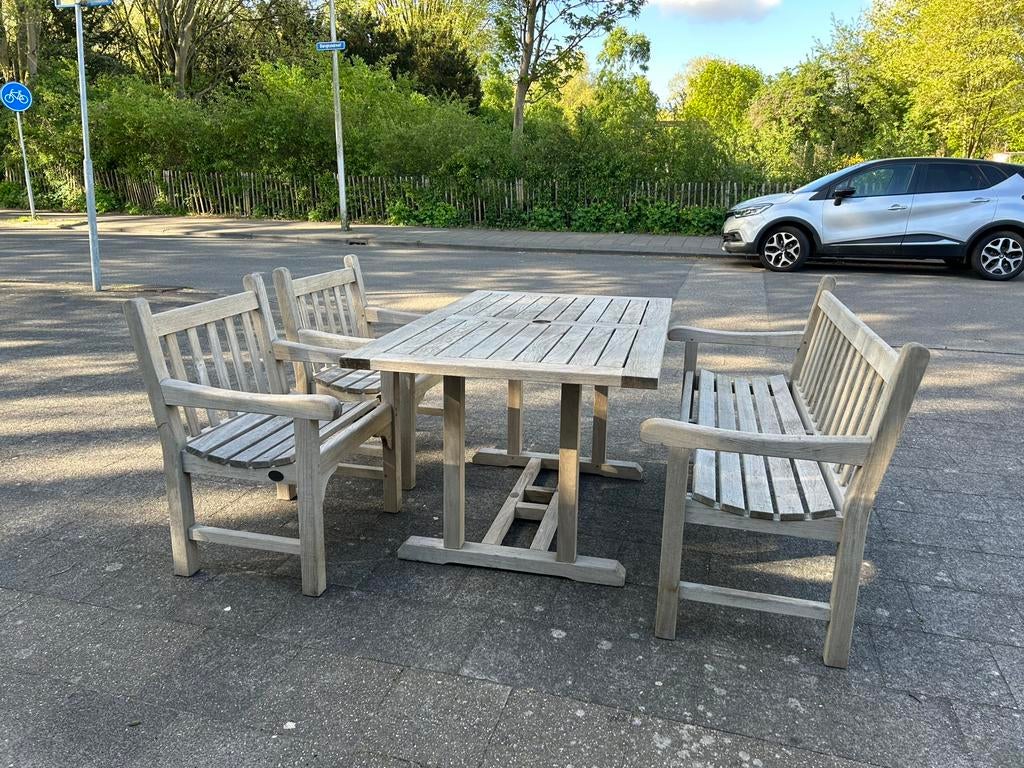 Teak tuinset!! 2stoelen, bank en tafel, Ophalen, Zo goed als nieuw, Teakhout, Bank