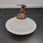 Uittrekbare Hanglamp,Vintage,Messing,matglazen Kap,,antiek, Huis en Inrichting, Ophalen of Verzenden, Gebruikt, Glas, Vintage