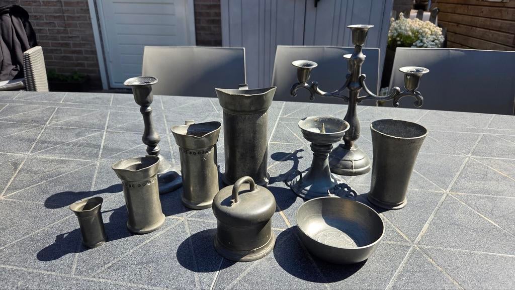 Diverse antieke tinnen voorwerpen, Ophalen of Verzenden